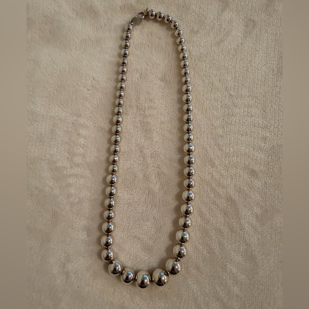 Tiffany & Co Sterling Silver 16” Graduated Bead Ball Necklace w/ Box & Pouch - Picture 2 of 13